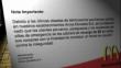 McDonald’s aclara que cartel contra sus clientes peruanos es falso