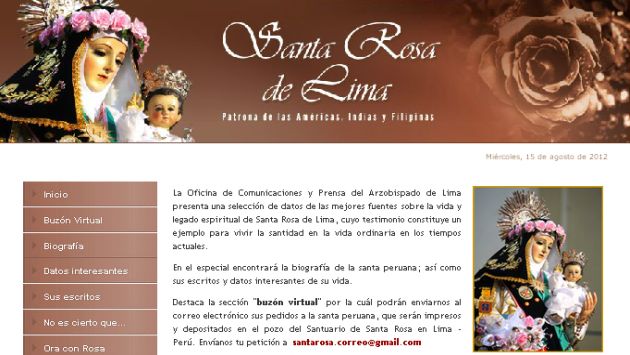 La página web contiene información de interés sobre la vida de la santa peruana. (Internet)