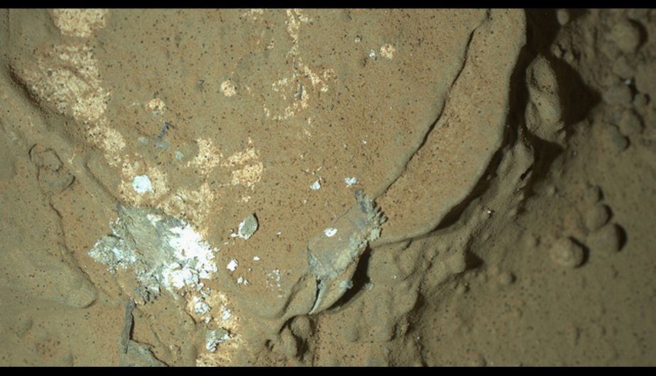 Roca marciana iluminada por luz blanca LED tomada por Mars Hand Lens Imager (MAHLI).