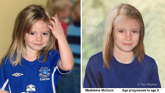 A la izquierda, Madeleine McCann cuando tenía tres años. A la derecha, una aproximación de la apariencia de la niña en la actualidad, realizada por la policía londinense. (AP)