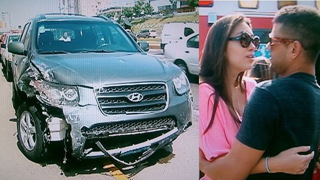 GRAN SUSTO.Natalie fue auxiliada por Yaco tras haber chocado su auto. (Imágenes de TV)