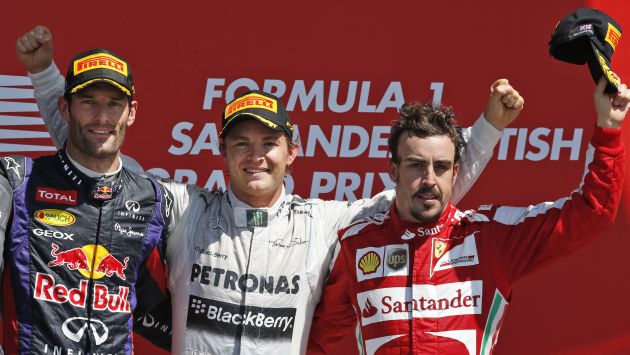 LOS MEJORES. Webber, Rosberg y Alonso subieron al podio. (AP)