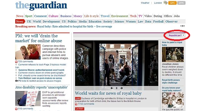 ‘The Guardian’ borra todas las noticias sobre el ‘bebé real’ en su versión republicana. (Internet)