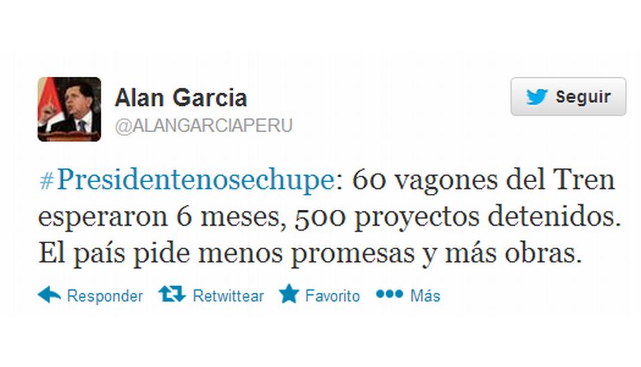 Uno de los críticos del Mensaje a la Nación de Ollanta Humala fue el exmandatario Alan García. (Twitter)
