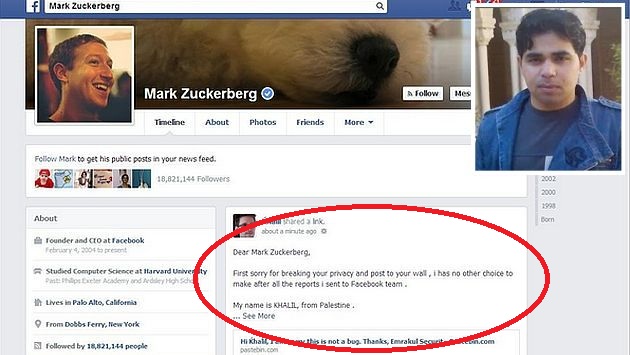 Reportó el error en la cuenta de Mark Zuckerberg. (Internet)