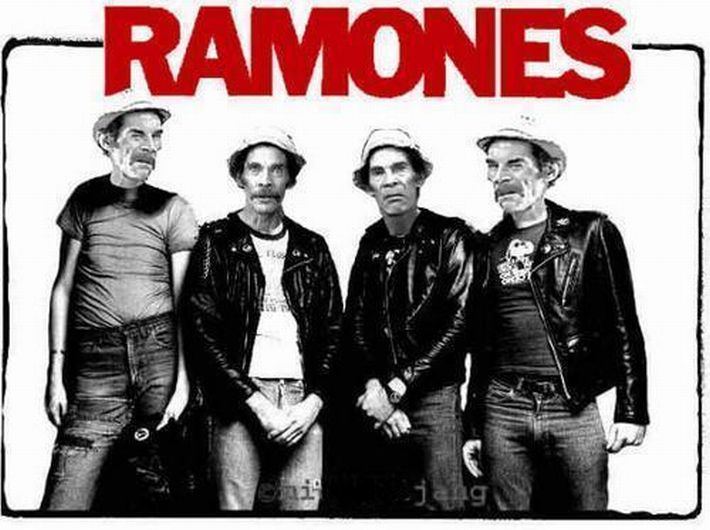 La imagen de Don Ramón en los rostros de los integrantes del grupo Ramones. (Internet)
