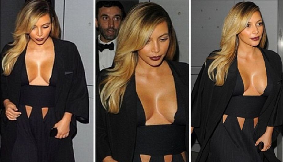 A poco tiempo de dar a luz, Kim Kardashian no deja de ser noticia. Esta vez, lo hace por el revelador vestido negro que usó para aucudir al París Fashion Week, qel cual dejaba casi al descubierto sus pechos. (Internet)