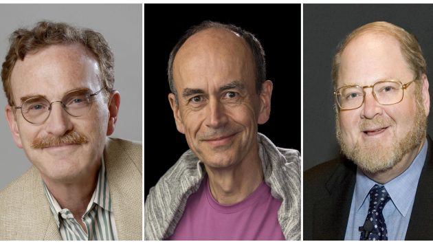 De izquierda a derecha: Randy Schekman, Thomas Suedhof y James Rothman. (Reuters)