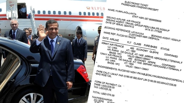LA PRUEBA. Ticket de la aerolínea Air France revela que Humala viajó primero a París antes de ir a Japón. (Presidencia)