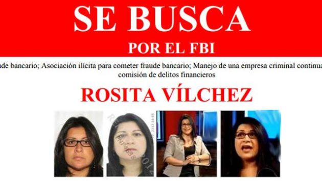 En la página de FBI se ofrece una recompensa por Rosita Vílchez. (FBI)