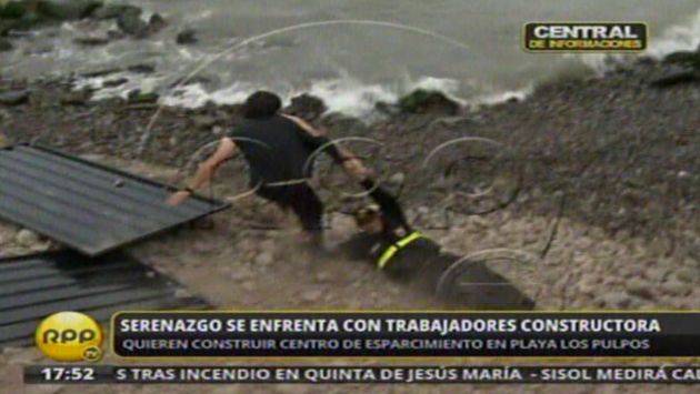 Trabajadores arrojaron fierros y piedras a serenos. (RPP TV)