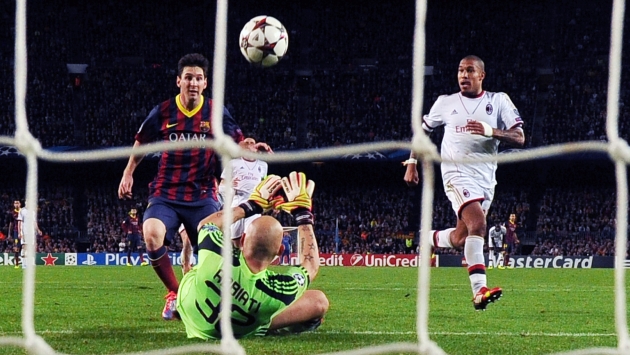 CASERITO. Messi marcó así su octavo gol al Milan. Nadie le anotó tanto en la Champions. (EFE)