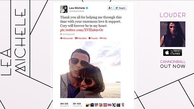 El tuit de oro del 2013 hecho por Lea Michele en julio pasado. (Twitter)