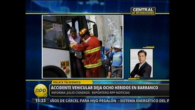 Choque de cúster con bus dejó ocho heridos en Barranco. (RPP TV)