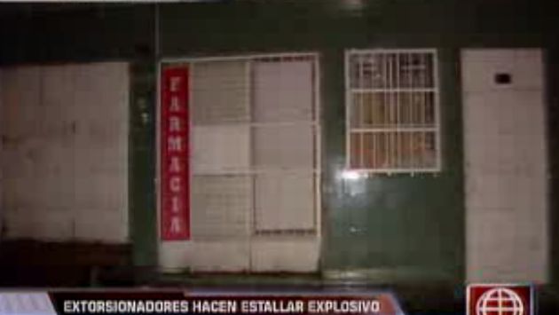 Extorsionadores detonan explosivos en una farmacia. (América TV)
