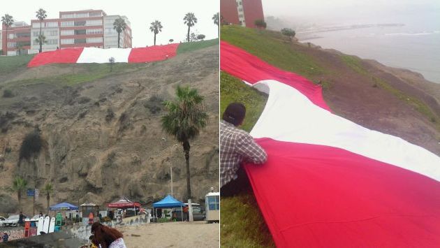 La Haya: Despliegan bandera gigante en el malecón de Barranco por fallo. (@Luis_Jave)