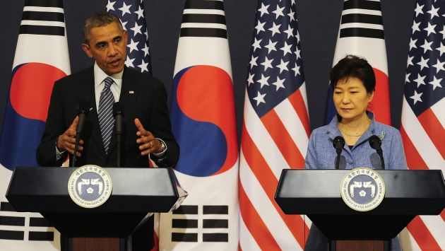 Barack Obama y Park Geun-Hye en Corea del Sur, hecho que disgustó a Corea del Norte. (EFE)