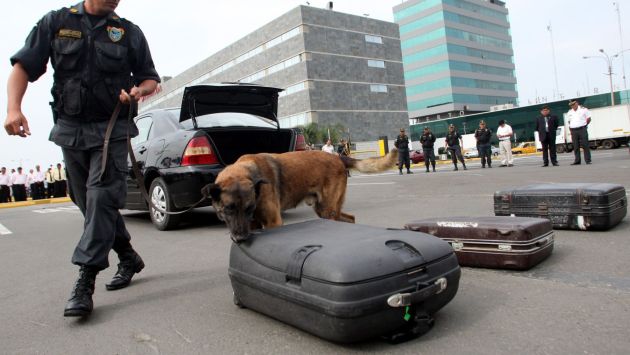 Dirandro detuvo a 65 burriers e incautó 236 kilos de droga en el aeropuerto. (Andina)