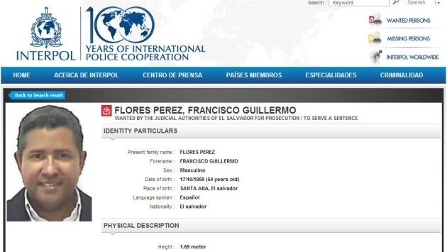 El Salvador: Interpol incluye a Francisco Flores en lista de más buscados. (EFE)