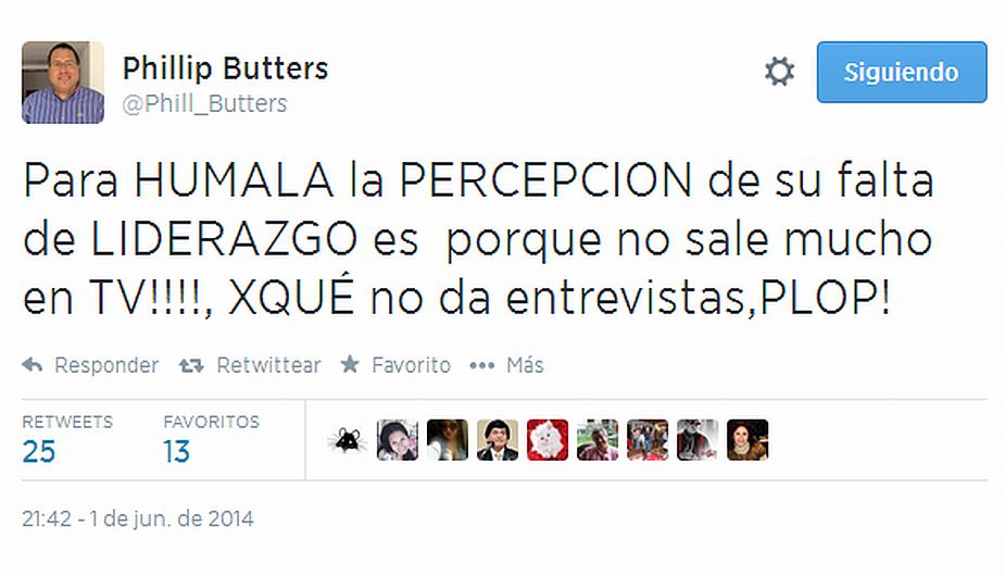 El periodista Phillip Butters cuestionó las respuestas del presidente Ollanta Humala sobre la percepción de inseguridad ciudadana. (Twitter)