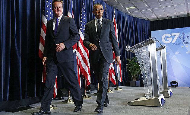 Obama y Cameron dieron una conferencia conjunta en Bruselas en el marco del G7. (Reuters)