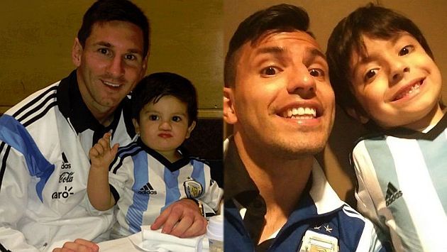 Sergio Agüero y Lionel Messi pasan tiempo con sus hijo. (Internet)