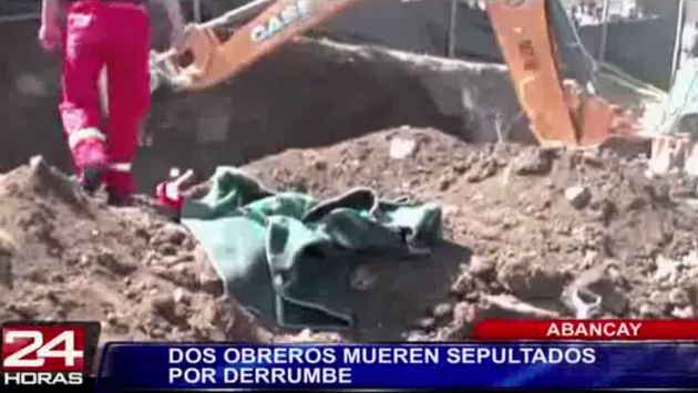 Dos obreros mueren sepultados tras derrumbe en colegio de Abancay. (24 Horas)