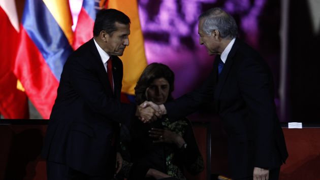 Presidente Humala y canciller Muñoz durante celebración por declaratoria del Qapaq Ñan. (Andina)