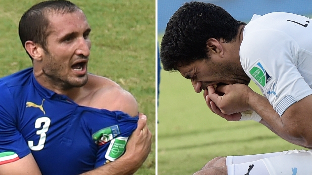 Luis Suárez mordió al jugador italiano Giorgio Chiellini. (AFP)