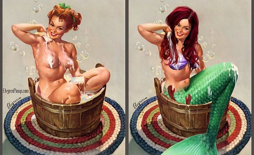 ‘Ariel’ de ‘La Sirenita’ tratando de que su cola entre en la bañera. (KittRen)
