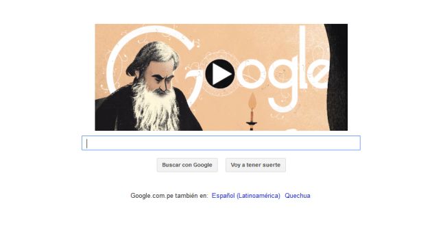 León Tolstói en doodle de Google. (Google/YouTube)