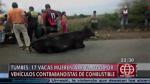 Pobladores enardecidos prendieron fuego al vehículo. (Canal 4)