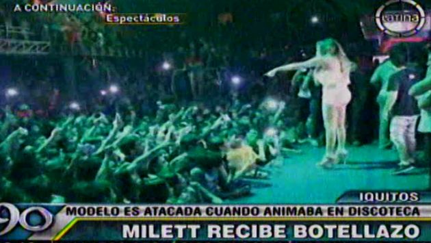 Mira el botellazo que le lanzaron a Milett Figueroa en un show en Iquitos. (Canal 2)