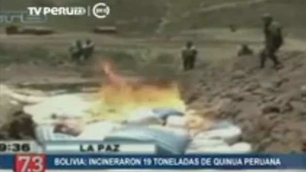 Autoridades de Bolivia incineraron 19 toneladas de quinua peruana. (TV Perú)