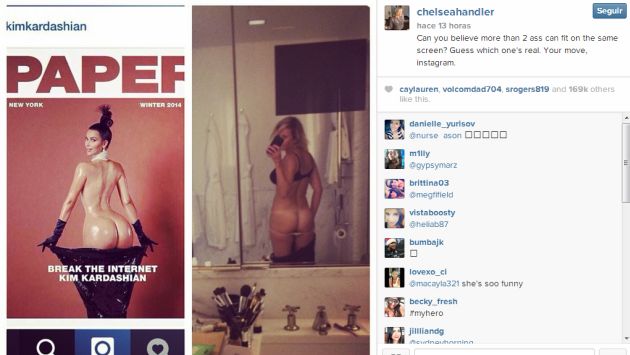 Chelsea Handler imita en Instagram el desnudo de Kim Kardashian. (Instagram)