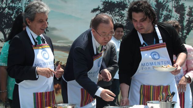 Manuel Pulgar-Vidal, Ban Ki-moon y Gastón Acurio en el marco de la COP20. (Andina)