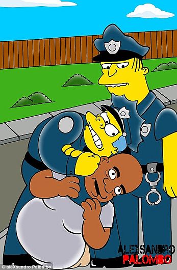 Un artista italiano dibujó a Los Simpsons como una familia afroamericana en protesta contra los abusos policiales teñidos de racismo en Estados Unidos. (AleXsandro Palombo)