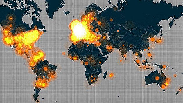 Estas fueron las zonas donde el hashtag JeSuisCharlie fue más tuiteado. (Cortesía Telegraph.co.uk)