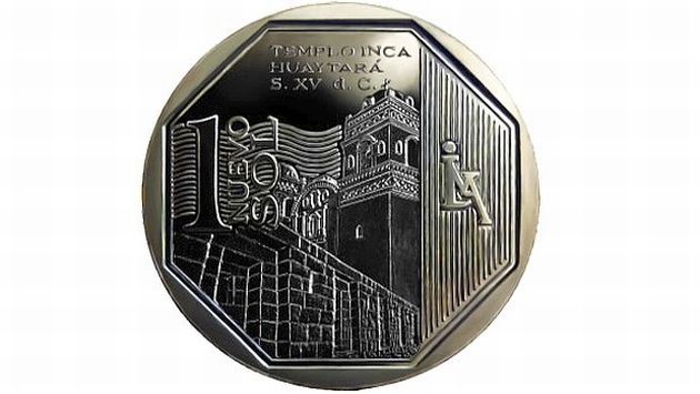 Reverso de la moneda de S/. 1 alusiva al Templo Inca Huaytará. (USI)