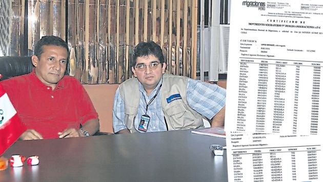 Julio Agusto López con Ollanta Humala, en foto de archivo en la campaña de 2006. Su récord migratorio lo dice todo. (Perú21)