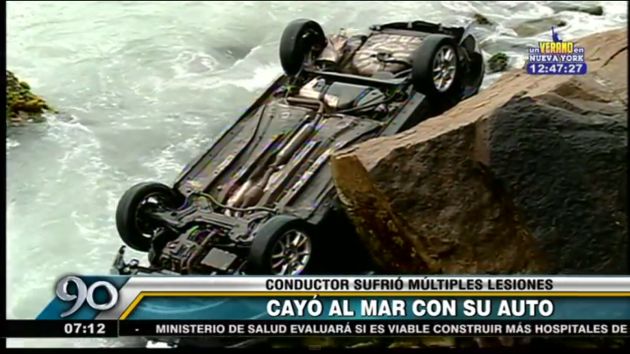 Carro terminó volcado entre las peñas de la playa La Chira. (YouTube Latina)