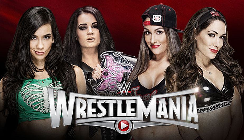 La pelea de divas en WrestleMania: AJ Lee y Paige vs The Bella Twins (Nikki y Brie). (WWE)