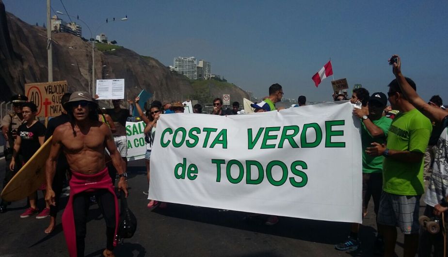 Protestan por obras en la Costa Verde. (César Takeuchi)
