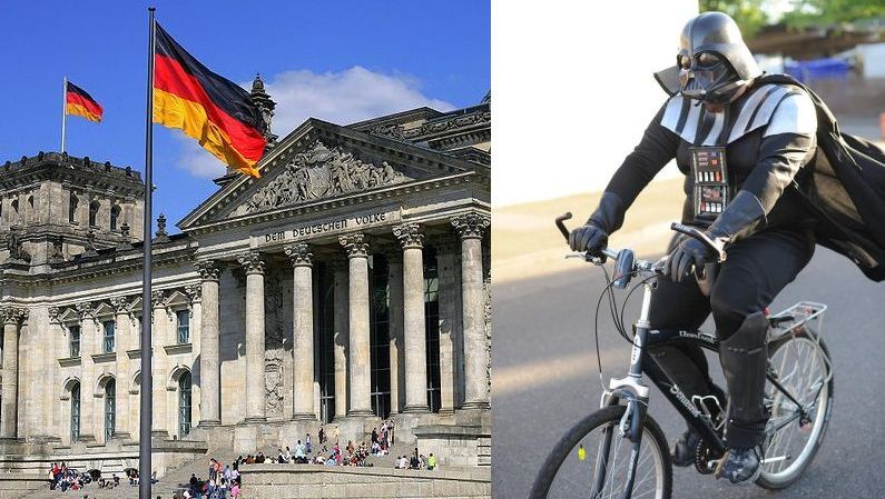 Darth Vader enseña seguridad vial a los ciclistas en Alemania. (Twitter)