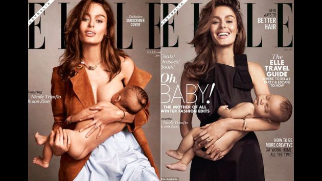 Nicole Trunfio y su portada que desató, sin querer, debate sobre la lactancia materna. (Cortesía Revista Elle Australia)