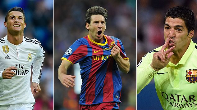 Lionel Messi, Cristiano Ronaldo y Luis Suárez van por la gloria. (AFP)