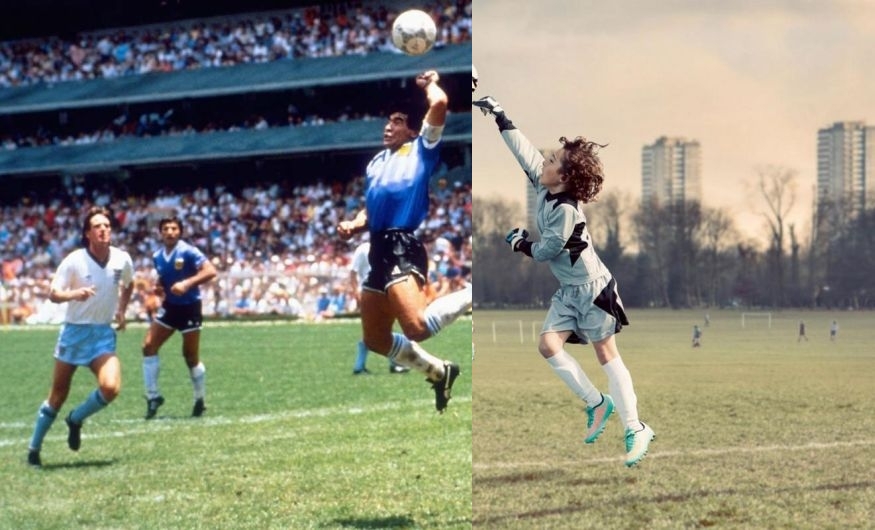 La 'Mano de Dios' realizada por Diego Armando Maradona en el mundial México 1986 ante Inglaterra. (georgelogan.co.uk)