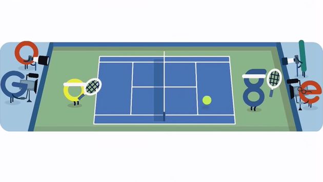 Las letras G y O de Google compiten en un partido de tenis (Google).
