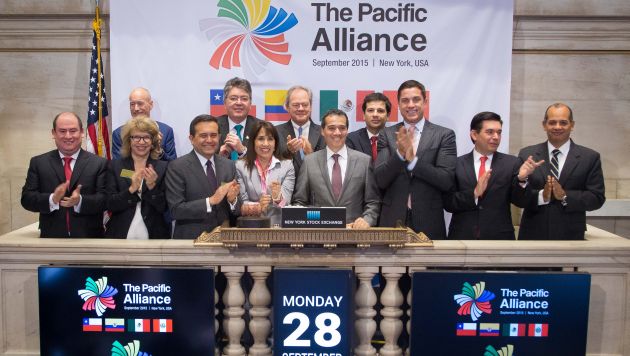 ALIADOS. Ministros de Perú, México, Colombia y Chile. (AFP)