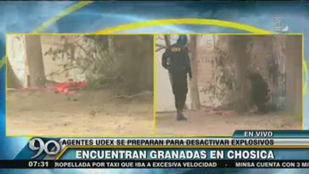 Hallan 3 explosivos artesanales envueltos en trapos rojos con la hoz y el martillo en Chosica. (Captura de video)